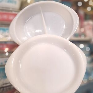 2pcs Vintage Milk Glass Bakewear By Glasbake. Opal Pie Plate and Divided Dish